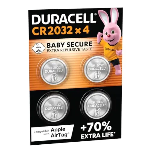 DURACELL 2032 Pilas de Botón de Litio (Paquete de 4) 3V, CR2032