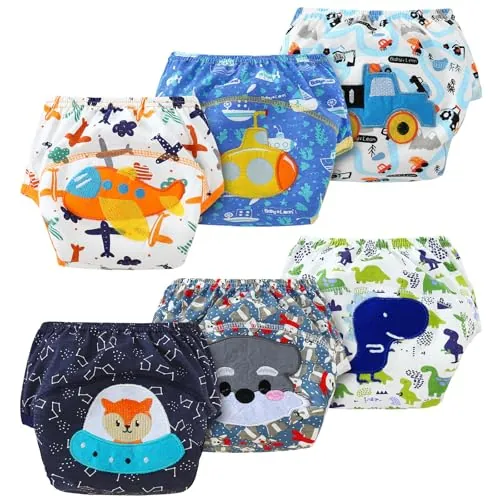 AUYAO Pañales Reutilizables Bebe, Pack de 6 Calzones de Entrenamiento Reutilizables para Bebés, Bragas de Aprendizaje Niño Niña, Transpirable, Suave y Cómodo, S