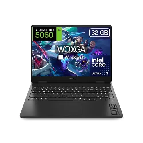 HP OMEN Slim - Ordenador portátil Gaming 16" 2.5K WQXGA (Intel Ultra 7-255H, 32GB RAM, 1TB SSD, NVIDIA RTX 5060, Windows 11 Home) Teclado QWERTY Español - Negro
