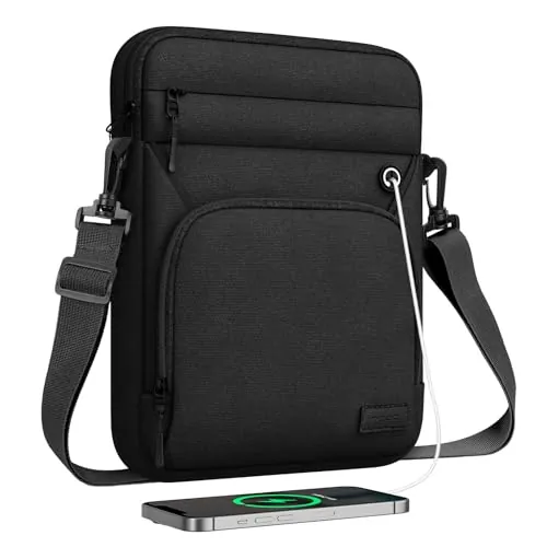 MoKo 9-11" Funda para Tablet, Se Adapta a 11 Pulgadas iPad Air M3, iPad A16 2025, Pro 11 M4, iPad 10/9/8/7th, Tab S8/S9 11, Bolsa Multifuncional con Hombro y Puerto para Auriculares, Negro