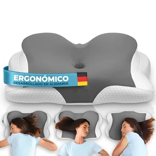 Glückstoff® Almohada Ergonómica [Nominado al Premio Innovación Ergonomía] Almohada Memory Foam | Almohada Cervical Ergonómica Rodillo Cervical Almohada para Dormir de Lado Gris