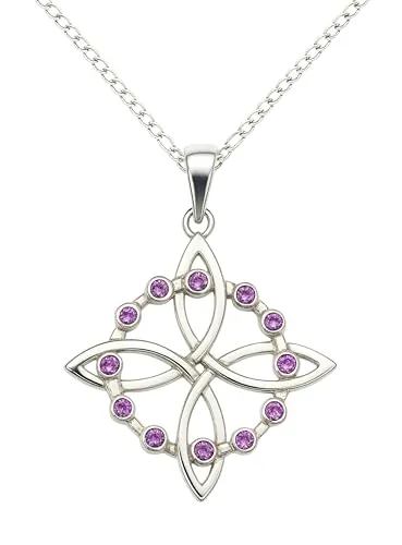 Ekonat- Colgante Nudo de Bruja Plata de Ley 925 para Mujer – Amuleto de Protección Celta con Piedras Blancas – Collar Elegante Regalo Espiritual (MORADO)