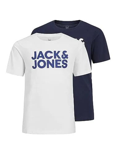 Jack & Jones Jjecorp Logo Tee Ss Crew Neck 2pk Jnr Camiseta, Niños, Blazer/Pack:navy Blazer Large Print + White Large Print, 152