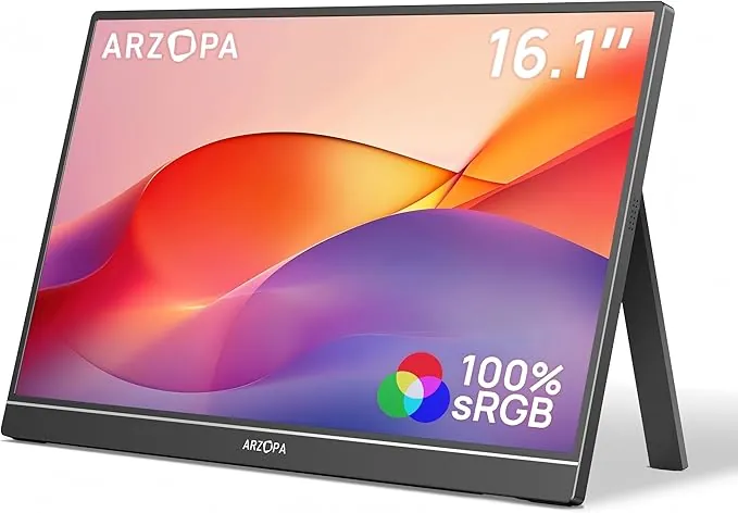 ARZOPA 16.1" Monitor Portatil, de FHD IPS 100sRGB% Pantalla Portátil Monitor con Una Sola Varilla, Soporte HDMI/Type-C/USB-C, de Protección Ocular, para Computadora Portátil/PC/Mac/PS4/5/Xbox