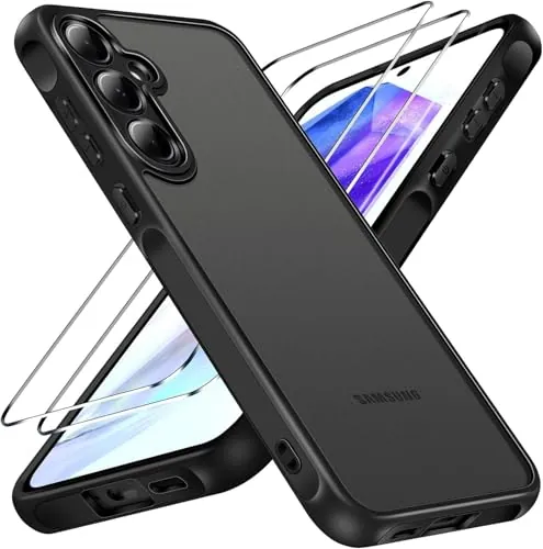 ivoler Funda para Samsung Galaxy A55 5G con 2 Piezas Cristal Templado, [Protección Lente Cámara] Carcasa Protectora Antigolpes Trasera Translúcida Antihuellas Case - Negro Translúcido