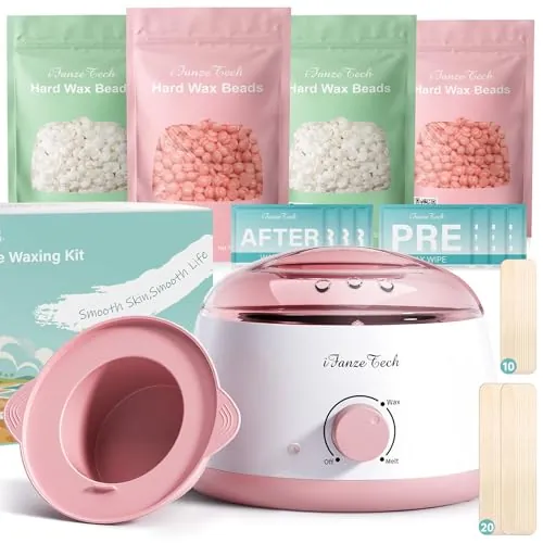 Calentador de Cera Depilatoria Maquina de Cera Caliente: IFANZETECH Maquina de Cera 400g Cera, 42 Accesorios para Depilación en Casa Salón para Cuerpo, Cejas, Facial, Bikini, para Mujer Hombre, Rosa