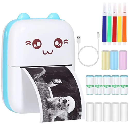Mini Impresora de Bolsillo,Impresora térmica,imágenes,Notas,Impresora fotográfica con 15 Rollos de Papel de impresión para Smartphone,Compatible con Android,Sistema iOS,para Diario,Viaje