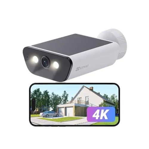 EZVIZ 4K Camara Vigilancia WiFi Exterior Batería Solar Integrado, AOV Modo, Visión Nocturna en Color, Detección Persona/Vehículo,Llamada Bidireccional,Defensa Activa,CB5