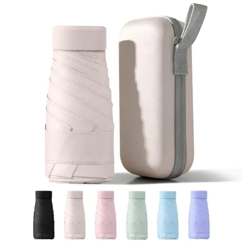 PHIEZC Mini paraguas plegable, paraguas de viaje, paraguas de bolsillo, protección solar y contra la lluvia UPF50+, portátil y cómodo (albaricoque)