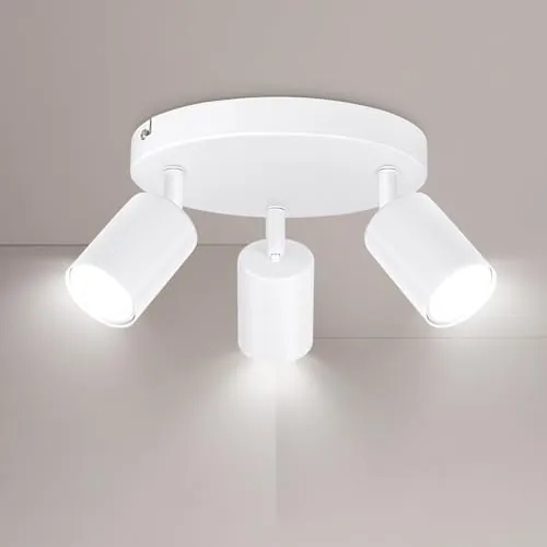 Ketom GU10 Lámpara de Techo con 3 Focos, Focos de Techo Orientables, Blanco Apliques Techo Interior, Modernas Focos para el Techo Base Redonda para Salon, Dormitorio, Cocina, Comedor, Sin Bombilla