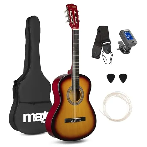 MAX SoloArt Junior - Guitarra clásica española color sunburst tamaño 3/4