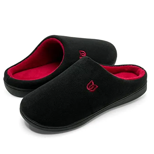WateLves Zapatillas Hombre Mujer Invierno CáLido Zapatos Memory Foam Casa Antideslizante Pantuflas (Negro rojo, 46/47 EU)