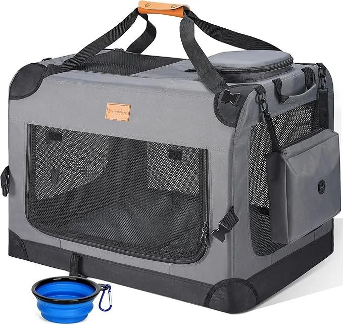 morpilot Transportín Perro Gato, Bolsa Transporte Transpirable para Mascotas, Portador de Viaje con Correa de Hombro Ajustable, Transporte de Gato con Colchón Suave+Tazón (60 * 42 * 42)