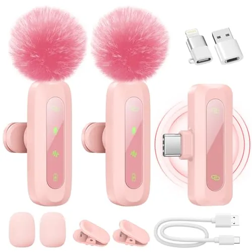 WARM BOX Micrófono Lavalier inalámbrico para iPhone, iPad, teléfono Android, Paquete de 2 Mini micrófonos con reducción de Ruido (2EN1)