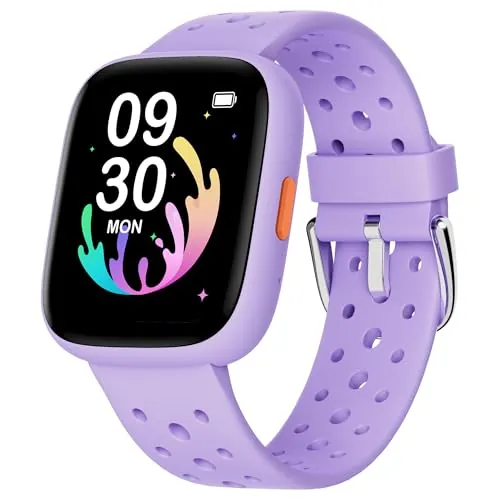 BIGGERFIVE Pulsera Actividad Niñas 5-16, 1,8" Reloj Inteligente Podómetro, Frecuencia Cardíaca, Monitor de Sueño, Resistente al Agua IP68, Despertador, Juegos de Rompecabezas con/sin App, Lila
