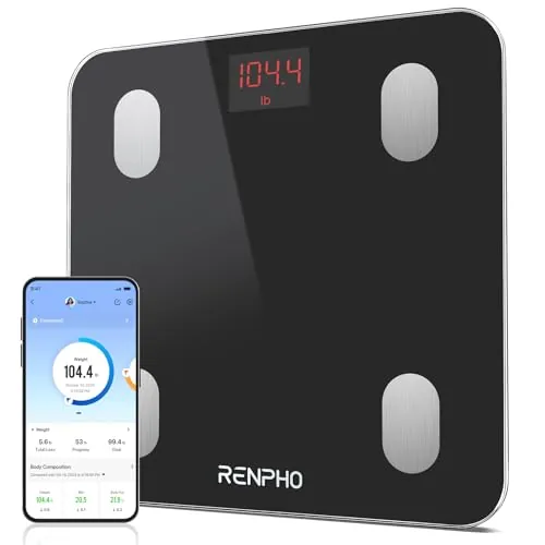 RENPHO Bascula de Baño Digital Grasa Corporal, Balanza Bluetooth Inteligente con App, Bascula Electrónica con Análisis Corporal, 13 Mediciónes de Peso IMC Visceral e Muscular, Negro, Elis 1