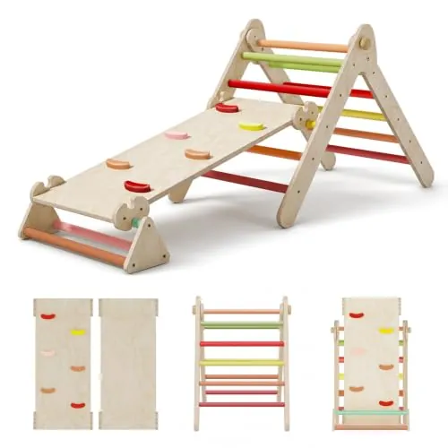 COSYLAND 6 en 1 Triángulo de Escalada Montessori con Tobogán y Rampa