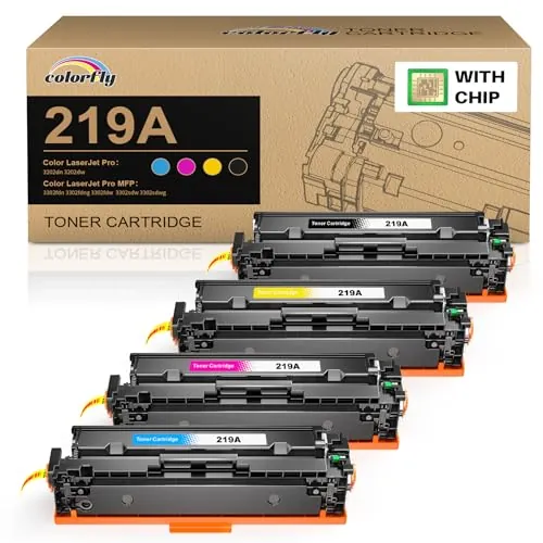 colorfly Tóner 219A W2190A con Chip Compatible con 219A 219X W2190X para HP 219A 219X para HP Color LaserJet Pro MFP 3302FDWG MFP 3302SDWG 3302FDNG para tóner (4 Unidades)