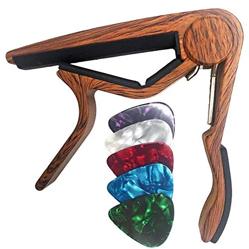 WiNGO Cejilla Guitarra Española Clásica Profesional Clasica Guitar Capo Ligero Aleación de Aluminio con 5 Púas de Guitarra.