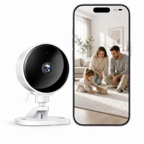 WOLFANG Camara Vigilancia WiFi Interior 1080P, Detección de Humano, Visión Nocturna, Audio Bidireccional, Compatible con Alexa, Alarma en Tiempo Real, Almacenamiento SD y Nube
