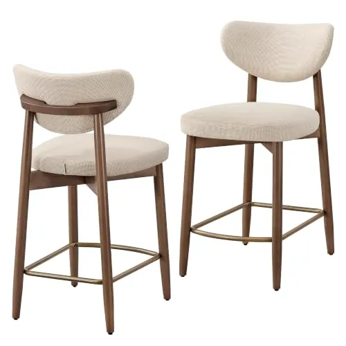 VASAGLE Taburetes de Bar, Madera Maciza, con Respaldo, Juego de 2