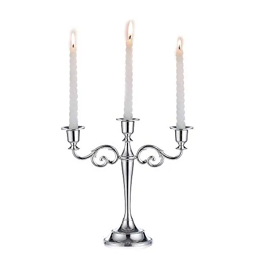 Sziqiqi Candelabro Plata de Zinc, 3 Brazos, para Velas