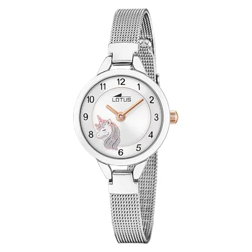 LOTUS Reloj Niña Analógico de Acero Inoxidable 316l Plateado - Movimiento de Cuarzo - Cristal Mineral de Alta Resistencia - Resistente al Agua 5 ATM 18862/2 - Con Pulsera de Regalo - Junior Collection