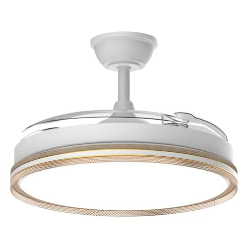 Airwit 106cm Ventilador de Techo Silencioso con Luz Aspas Retráctiles, Regulable LED Lampara Ventilador Techo con Mando a Distancia y Reversible Motor DC para Dormitorio Salon Cocina, 6 Velocidades