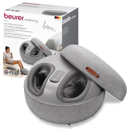 Beurer FM 120 Aparato de masaje Shiatsu de pies 2 en 1 y moderno taburete de asiento, masaje relajante por compresión de aire para relajación y regeneración, con función de calor conmutable