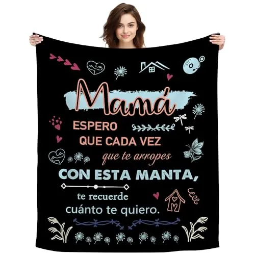 ACAROMAY Regalo Mamá, Regalos para Mi Madre Día de la Madre Regalos Originales para Mujer Ideas Regalo de Cumpleaños Navidad para Mama Decoración Mantas (Mamá-Negro)