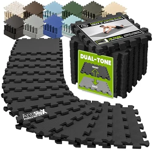 Esterilla Fitness Puzzle AntiSlipX para Suelos de Gimnasio | Set de Protección Goma Espuma Losas Caucho para Máquinas de Deporte, Alfombrilla Protector Expandible Tatami Tapiz Alfombra Colchonetas Gym