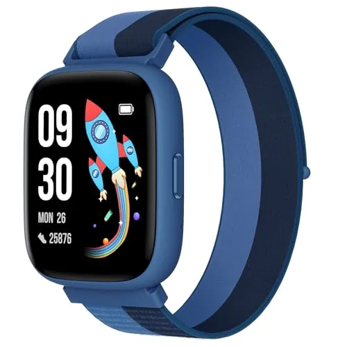 BIGGERFIVE Pulsera Actividad Niños Niñas 5-16, 1,8" Reloj Inteligente Podómetro, Frecuencia Cardíaca, Resistente al Agua IP68, Monitor de Sueño, Despertador, Juegos de Rompecabezas con/sin App, Nylon