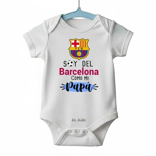 BODY FUTBOL BEBE: SOY DEL BARCELONA COMO MI PAPÁ (Manga Corta, 0-3 Meses)