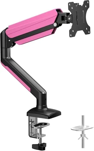 suptek Soporte de Monitor con Resorte de Gas para Pantallas de 13-32 Pulgadas, Brazo Ergonómico Ajustable en Altura, Giro y Rotación 360°, VESA 75/100mm, Carga Máx. 9kg, Negro y Rosa
