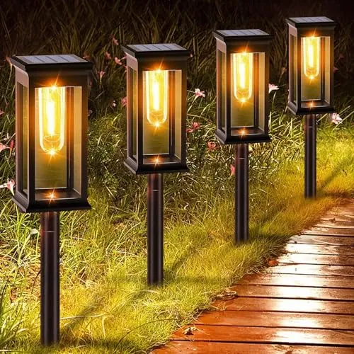 Amzxart 8 Piezas Luces Solares Led Exterior Jardin, IP65 Luces Solares Jardin, Mejorada LED Luz Solar Exterior Jardín para Patio, Camino, Césped, Blanco Cálido