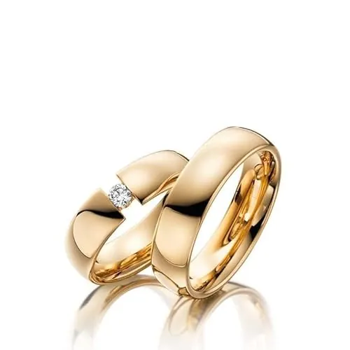 Juego de anillos de boda de 6 mm, chapado en oro de 14 quilates, juego de alianzas de boda a juego, juego de anillos de boda de plata personalizado para hombre y mujer