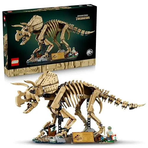 LEGO Jurassic World Fósiles de Dinosaurio: Triceratops - Kit de Maquetas para Adultos con Minifigura de Dr. Gerry Harding - Decoración para la Estantería - Regalo Fans de Parque Jurásico - 77985