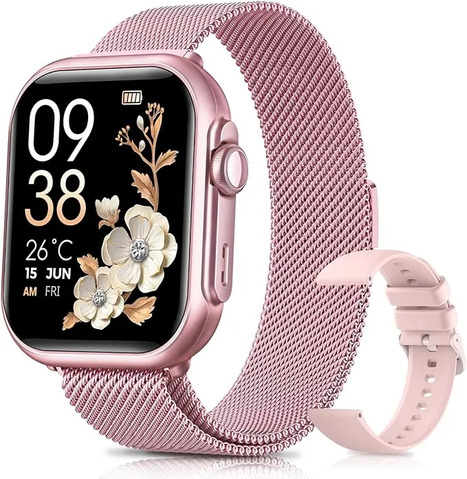 Reloj Inteligente Mujer con Autonomía 100 Días, 1000mAh Batería Grande, 1.83" Smartwatch Mujer con Llamadas, SpO2, Pulsómetro, Sueño, 120+ Modos Deportivos/Calorías/IP68 Podómetro/Android iOS Rosa