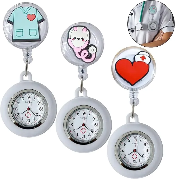 Aicharynic Reloj de Enfermera con Clip para Enfermera, Reloj de Enfermera, Reloj de Pulsera, Reloj de enfermería, Funda de Silicona elástica con Brillante