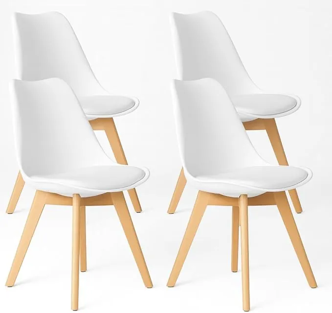 T-LoVendo Pack de 4 Sillas Comedor Nórdico, Sillas de Cocina Nórdicas con Patas de Madera Maciza de Haya y Asiento Acolchado y Tapizado, Respaldo Ergonómico