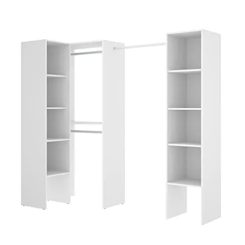 DEKIT GRUPO RIMOBEL SUIT - Conjunto de Vestidor rinconero con dos columnas y zona de barras - Blanco - 185 cm (Alto) x 226 cm (Ancho) x 80 cm (Prof.)