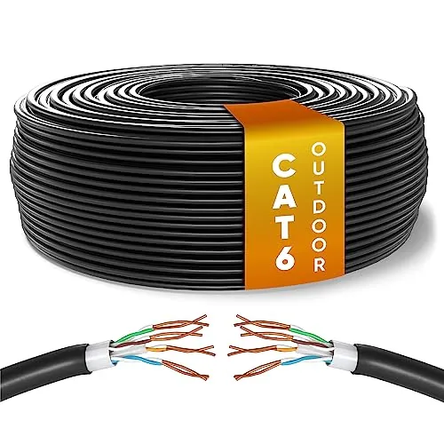 Mr. Tronic Impermeables Exteriores Cable Ethernet Cat 6 De 100m, Bulk Cable de Red LAN Para Internet Rápida & Fiable - AWG24 Cat6 a Granel, 1 Gbps Internet UTP CCA (100 Metros, Negro)