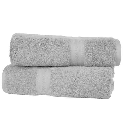 Amazon Basics Juego Toallas Baño 100% Algodón Toalla Ducha 70x140 cm, Gris, Pack 2 Unidades