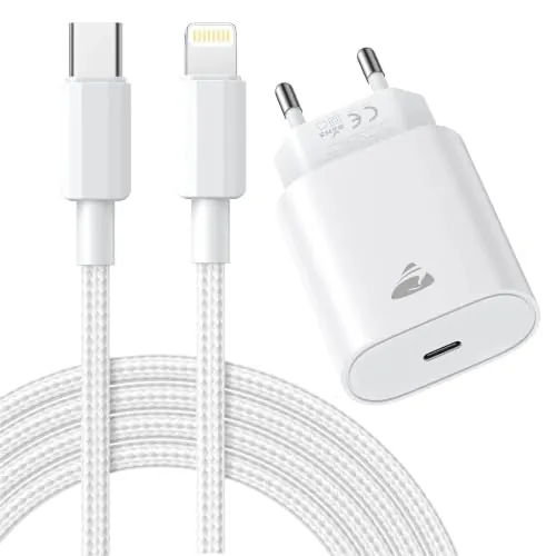 Cargador iPhone Carga Rapida 20W Cargador USB C y Cable Lightning USB C 2M