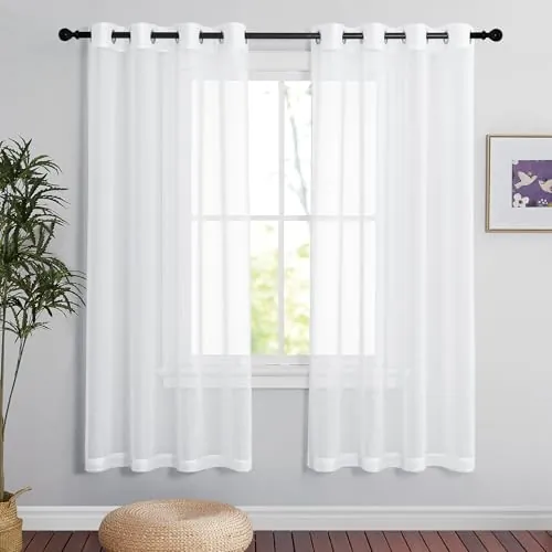 PONY DANCE Cortinas Dormitorio Cortas Blancas, 140x175cm(AnxAl)