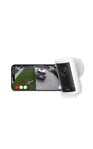 Ring Cámara exterior Pro con enchufe (Outdoor Camera Pro, última generación) | Cámara de seguridad | Retinal Vision 4K, zoom de hasta 10x | Prueba gratuita de 30 días del plan de suscripción Ring
