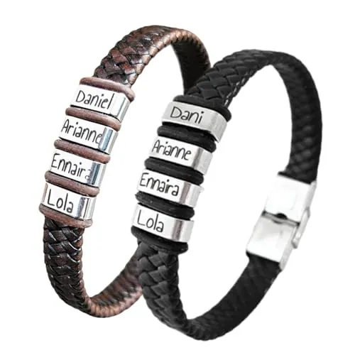 Pulsera personalizable con tu texto, totalmente ajustable, fabricada con cuero y acero. Regalos día del padre, regalos San Valentín. (TALY)
