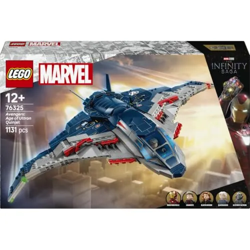 LEGO Marvel Quinjet de Vengadores: La Era de Ultrón 76325 | Juguetes para niños de 12+ años, avión de superhéroes con moto y 5 minifiguras incl. Iron Man, idea de regalo, 1131 piezas