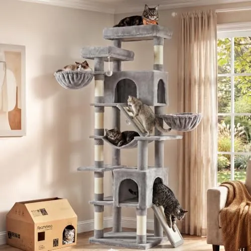 Feandrea Árbol para Gatos XXL, 7 Áreas de Descanso, 55 x 45 x 206 cm
