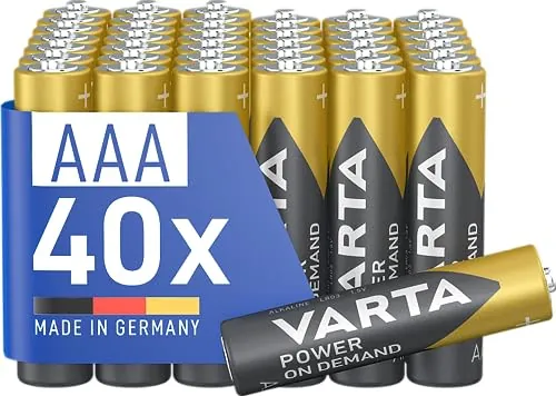 VARTA Pilas AAA, paquete de 40, Power on Demand, Alcalinas, 1,5V, para accesorios de ordenador, dispositivos Smart Home, linternas, Made in Germany